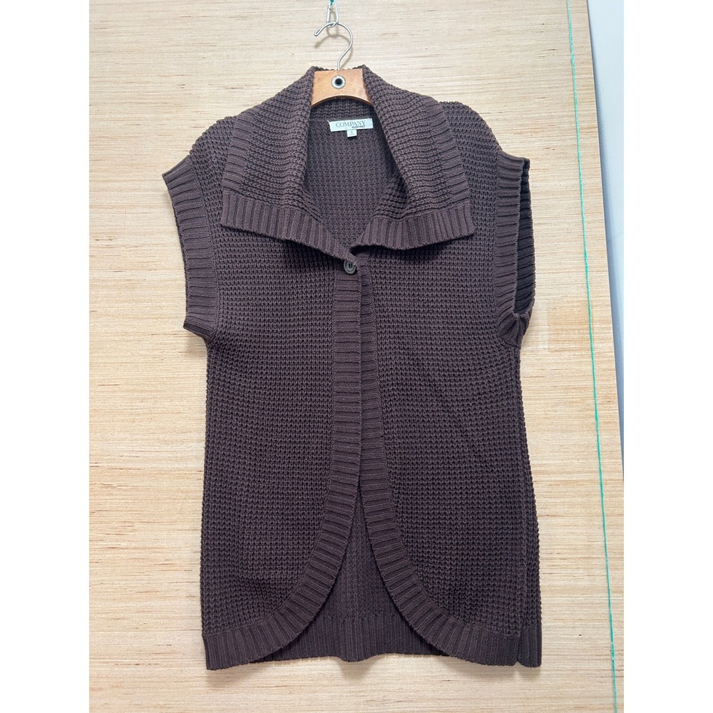 Company Ellen Tracy Brown Waffle Knit Shawl Collar Sleeveless Cardigan Vest S